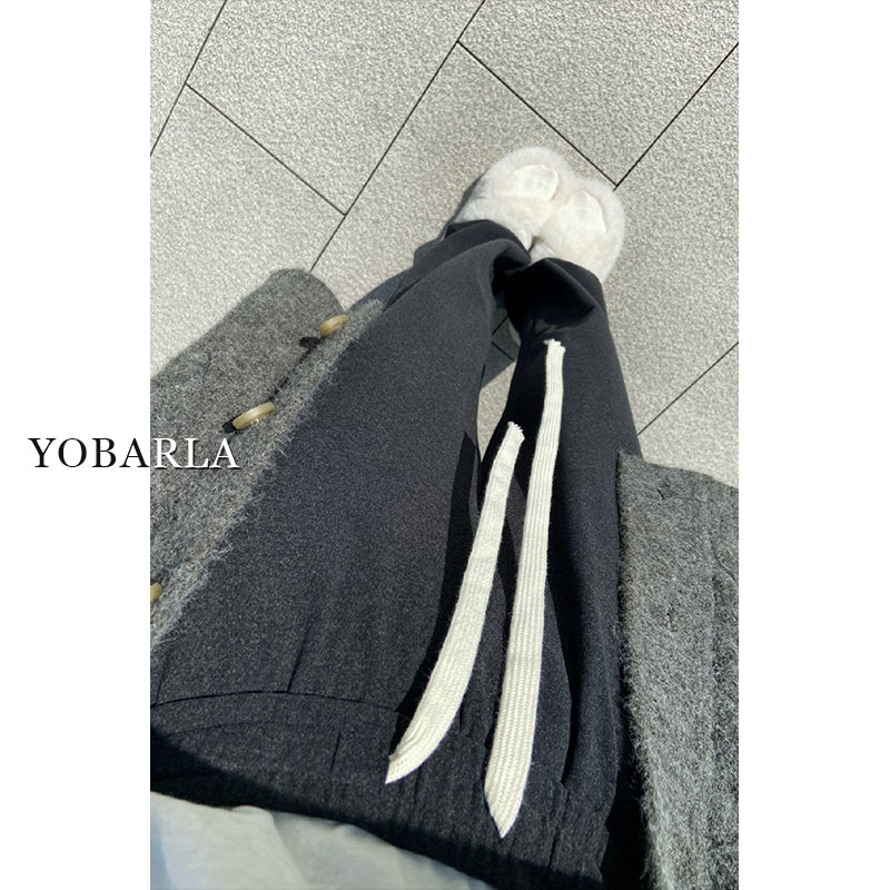 Women's Casual Straight Leg Wide-Leg Pants for Autumn and Winter, Fleece Lined, Plus Size, Loose Fit, Slimming for Pear-Shaped Figures