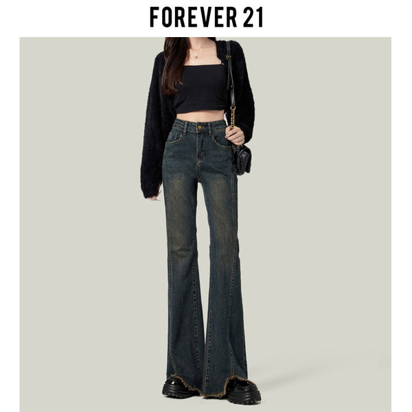 Retro American style high-waisted nano gray flared jeans for women, slimming, platform, floor-length trousers