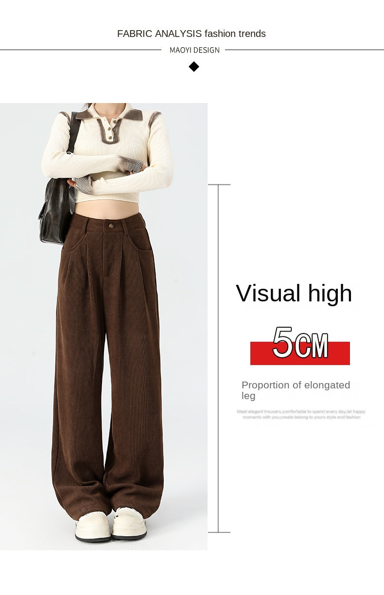 Maillard dark brown corduroy pants, new autumn/winter style, high-waisted, short-leg brown, casual pants.