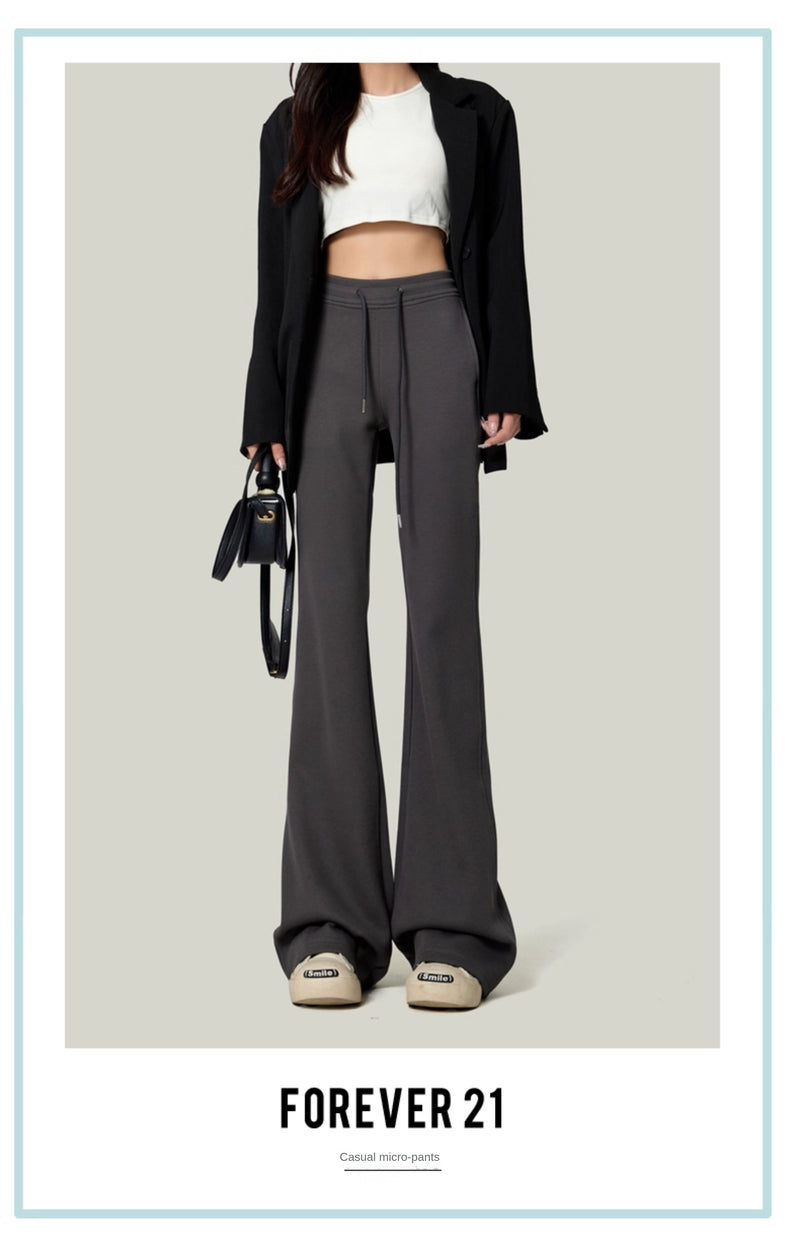 American retro gray flared sweatpants for women, spring/summer style, floor-length, sporty, casual, yoga pants