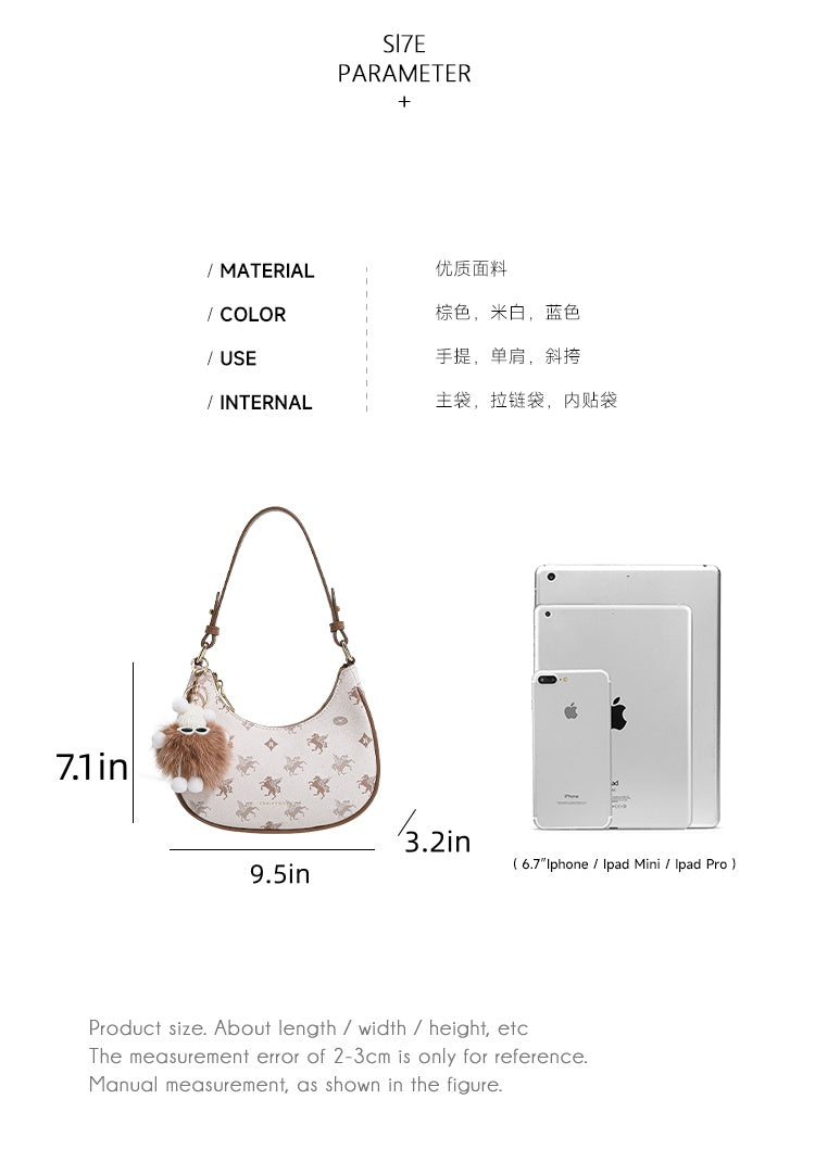 Original women's underarm bag, new spring/summer baguette bag for teenagers, niche crescent bag, high-end shoulder bag.