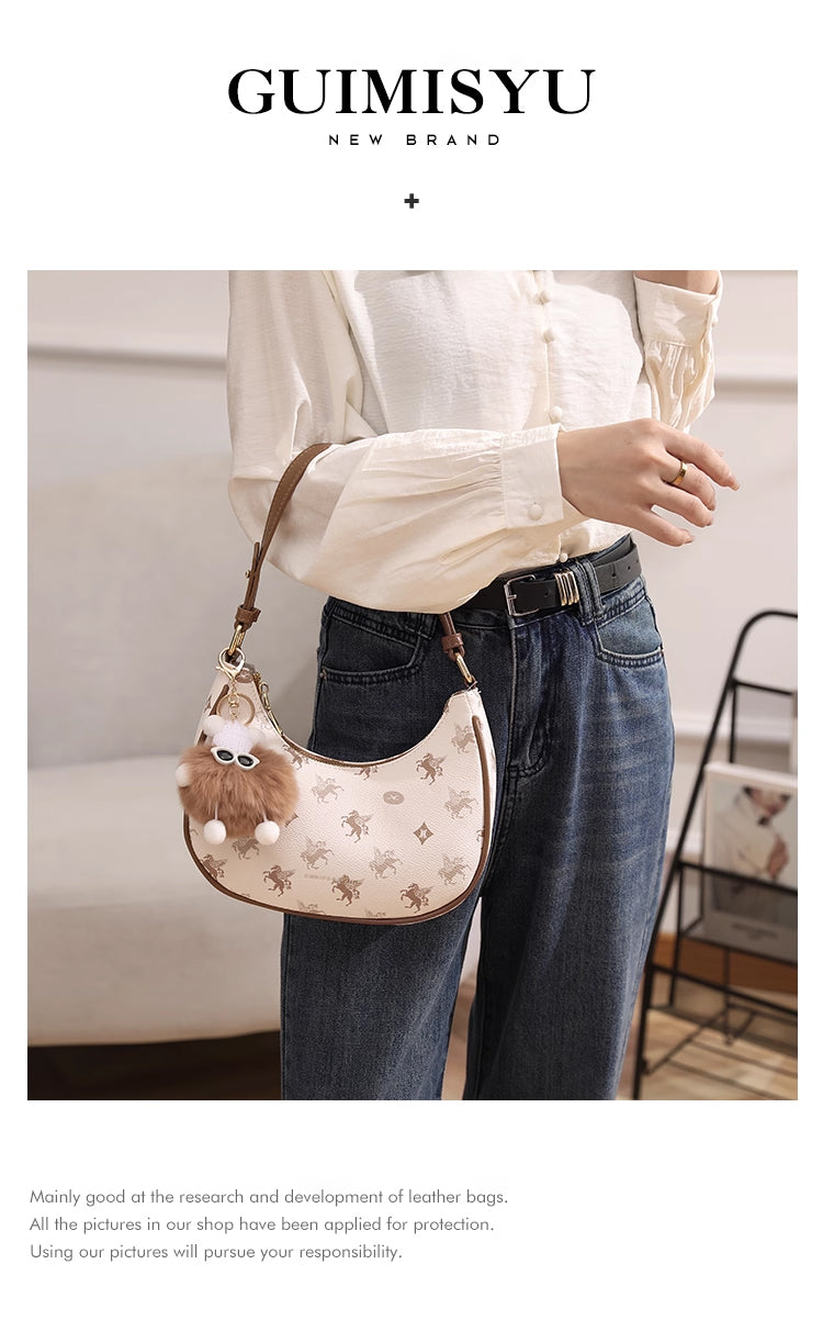 Original women's underarm bag, new spring/summer baguette bag for teenagers, niche crescent bag, high-end shoulder bag.