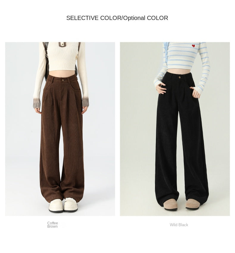 Maillard dark brown corduroy pants, new autumn/winter style, high-waisted, short-leg brown, casual pants.