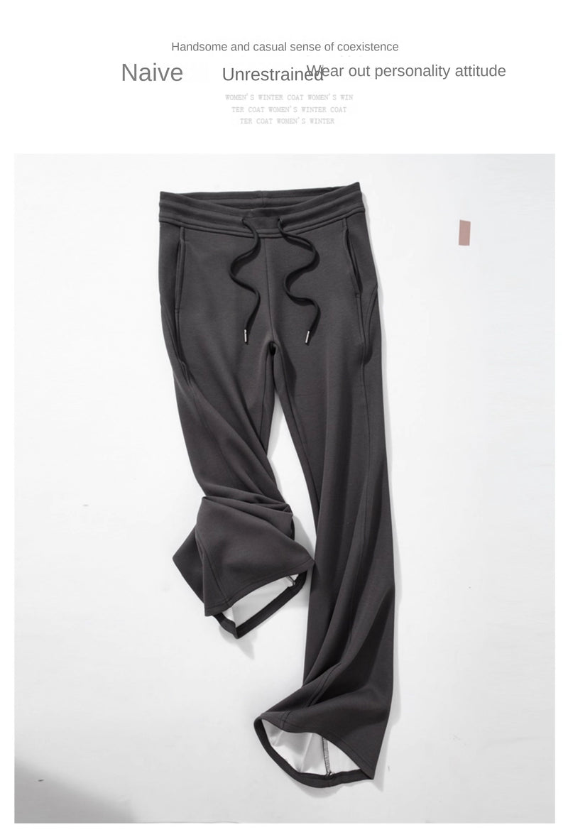 American retro gray flared sweatpants for women, spring/summer style, floor-length, sporty, casual, yoga pants