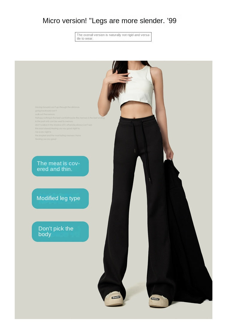 American retro gray flared sweatpants for women, spring/summer style, floor-length, sporty, casual, yoga pants