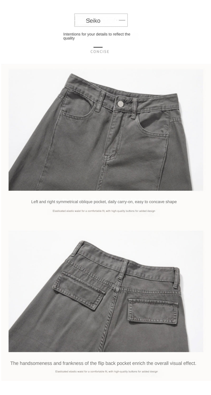 American-style wide-leg cargo pants, new retro high-waisted straight leg jeans for women.