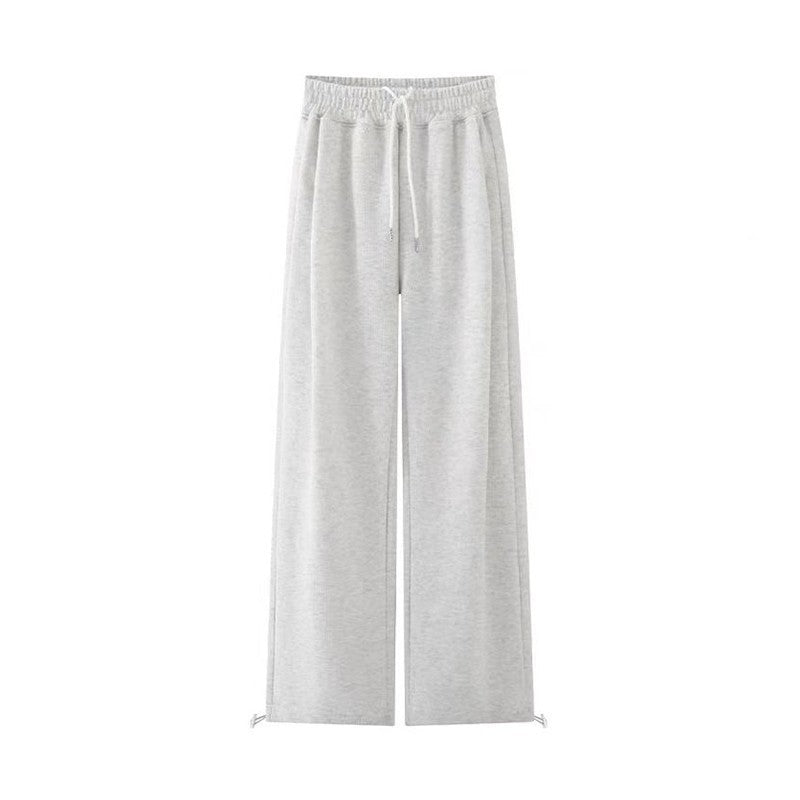 Women's black straight-leg casual pants, autumn and winter style, fleece-lined and thickened, plus size, slimming, loose and draped, wide-leg athletic sweatpants.