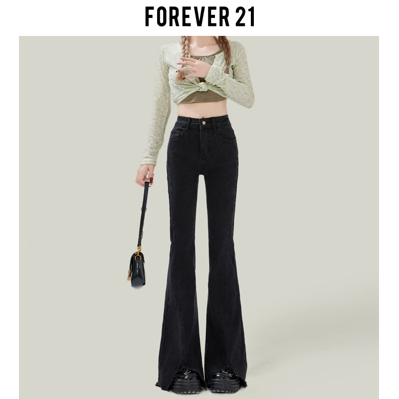 Light blue flared jeans for women, high-waisted, slim-fitting, platform style, floor-length.