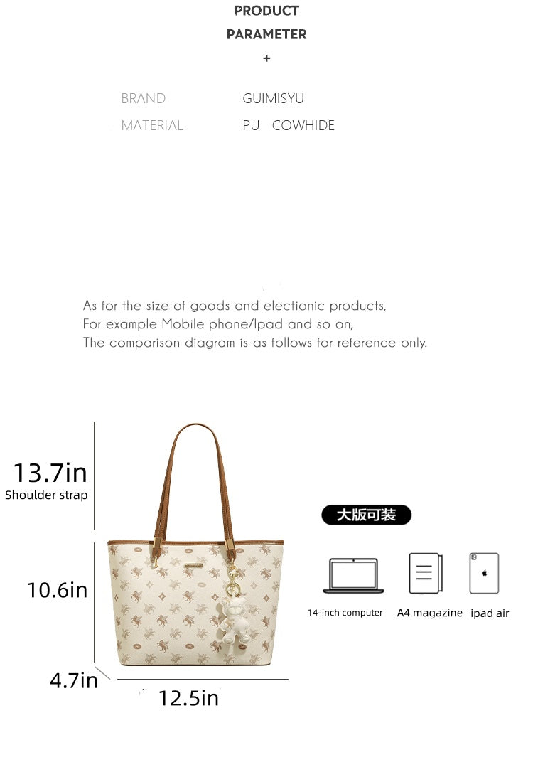 New niche handbag with large capacity for commuting to class, shoulder bag, or underarm bag.