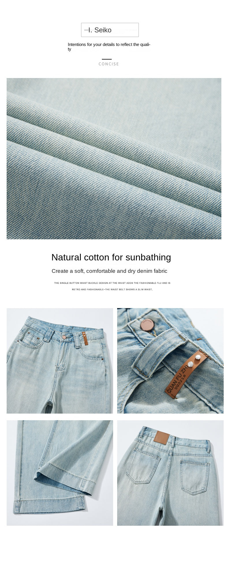 Retro blue high-waisted cropped straight leg jeans for petite women, pear-shaped, loose fit, slimming wide-leg pants