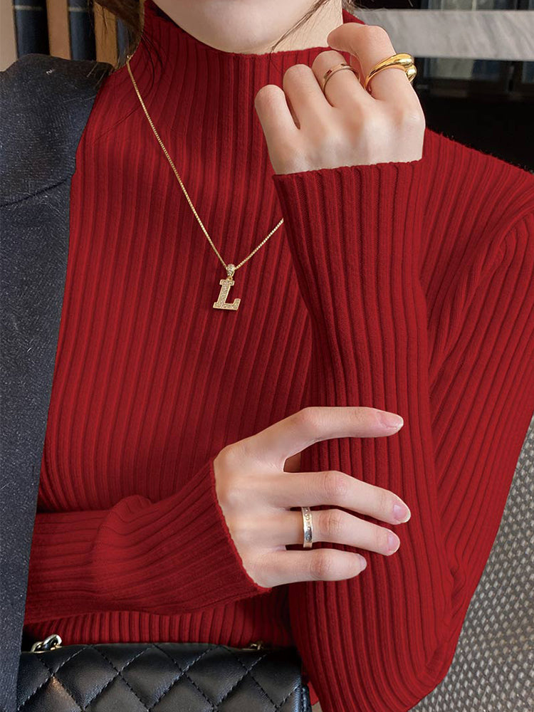 Women's high-neck sweater, new autumn and winter style, mid-neck base layer, high-end slim-fit knit top.