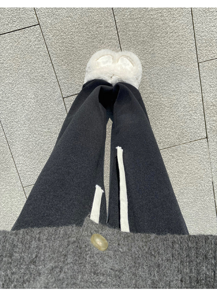 Women's Casual Straight Leg Wide-Leg Pants for Autumn and Winter, Fleece Lined, Plus Size, Loose Fit, Slimming for Pear-Shaped Figures