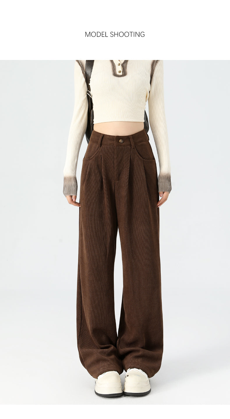 Maillard dark brown corduroy pants, new autumn/winter style, high-waisted, short-leg brown, casual pants.