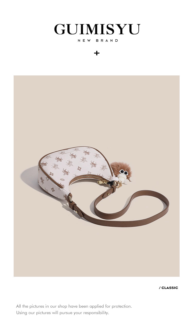 Original women's underarm bag, new spring/summer baguette bag for teenagers, niche crescent bag, high-end shoulder bag.