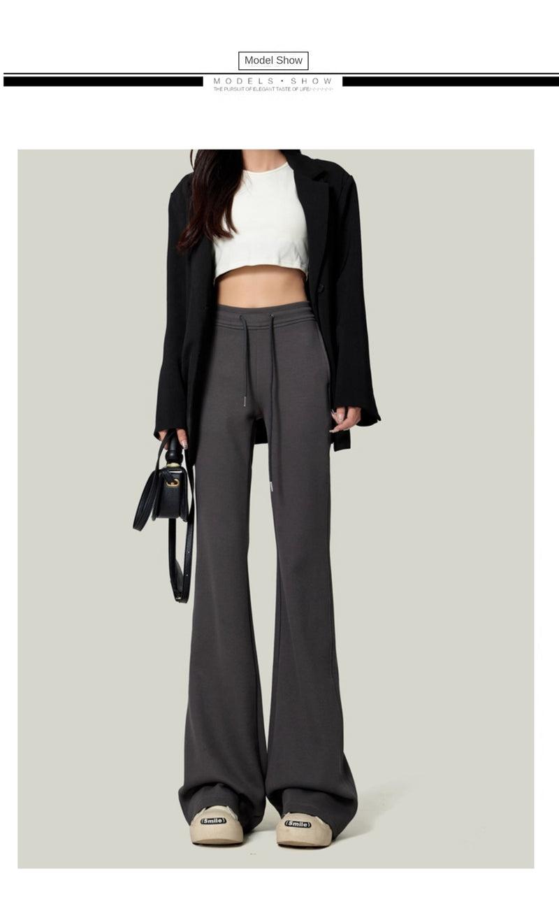 American retro gray flared sweatpants for women, spring/summer style, floor-length, sporty, casual, yoga pants