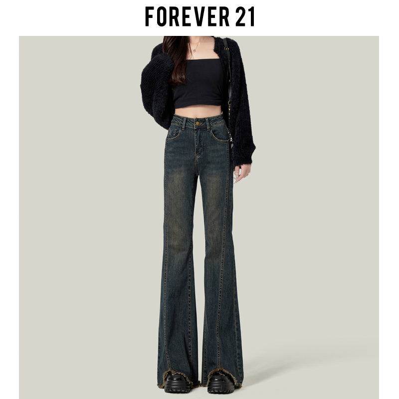 Light blue flared jeans for women, high-waisted, slim-fitting, platform style, floor-length.