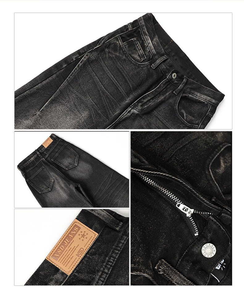 American retro high-waisted wide-leg jeans for women, sexy black loose-fitting slim-fit pear-shaped straight leg pants