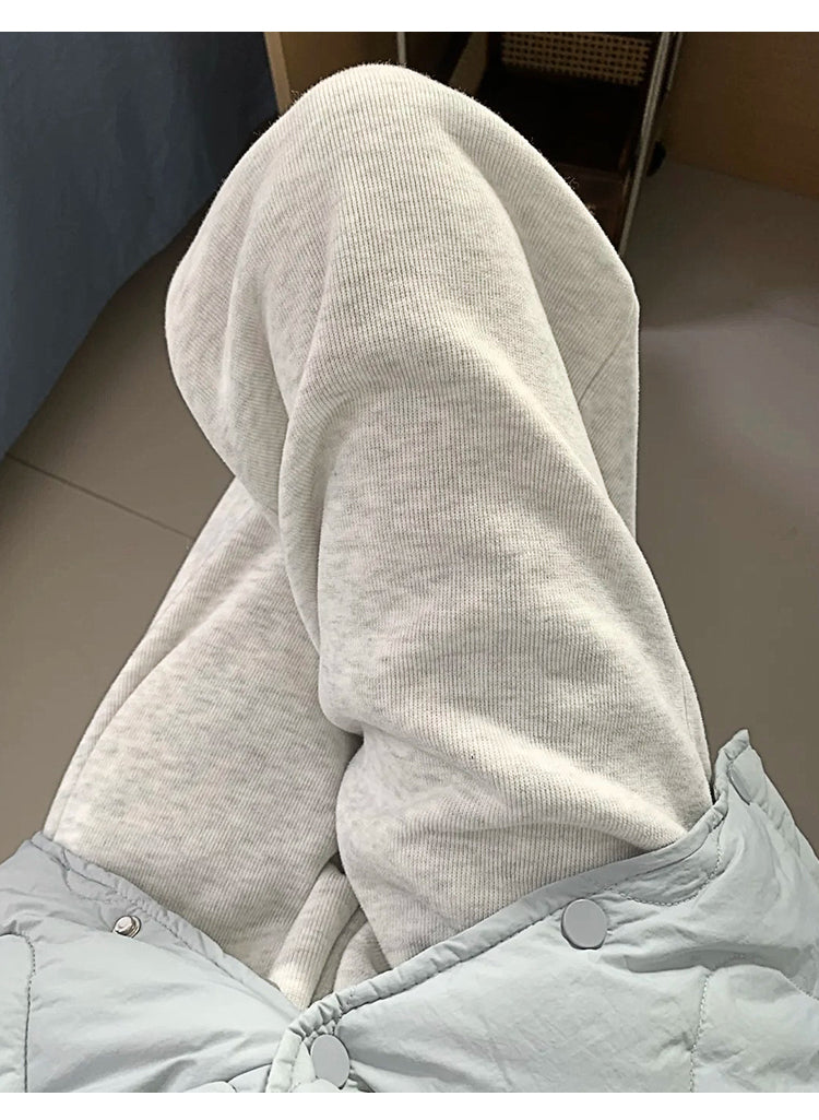 Snowflake Grey Straight Leg Casual Pants for Women, Plus Size, Autumn and Winter, Fleece Lined, Loose Fit, Slimming, Relaxed Style, Sporty Wide Leg Sweatpants