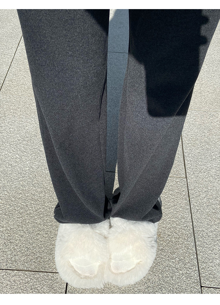 Women's Casual Straight Leg Wide-Leg Pants for Autumn and Winter, Fleece Lined, Plus Size, Loose Fit, Slimming for Pear-Shaped Figures