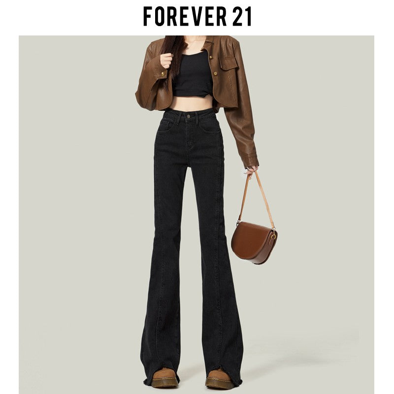 Retro American style high-waisted nano gray flared jeans for women, slimming, platform, floor-length trousers