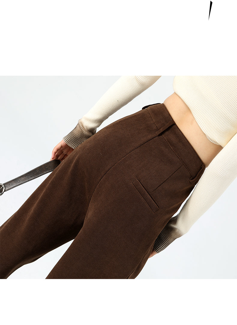 Maillard dark brown corduroy pants, new autumn/winter style, high-waisted, short-leg brown, casual pants.