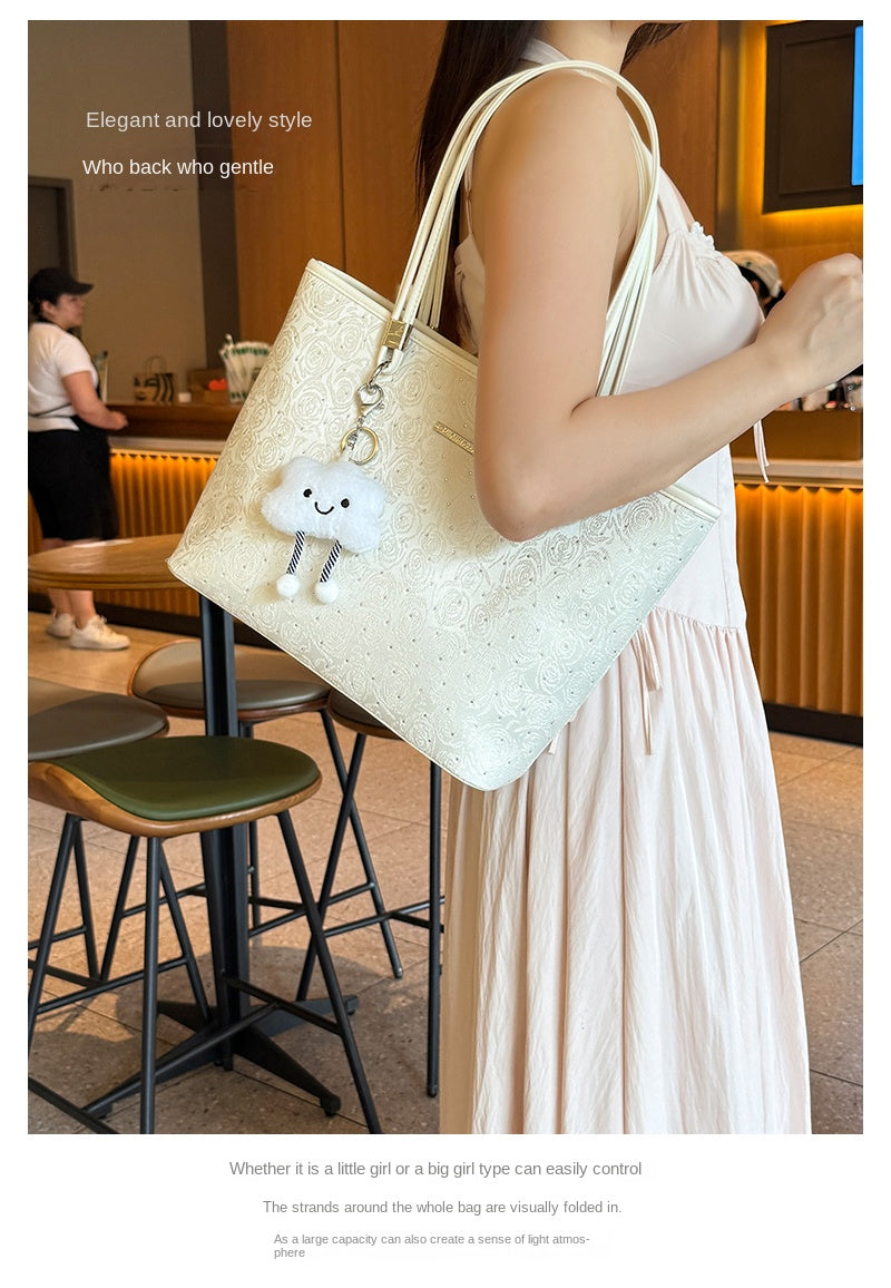 Original women's tote bag, new style, large capacity, embroidered commuter handbag, underarm shoulder bag, suitable for adults and teenagers.