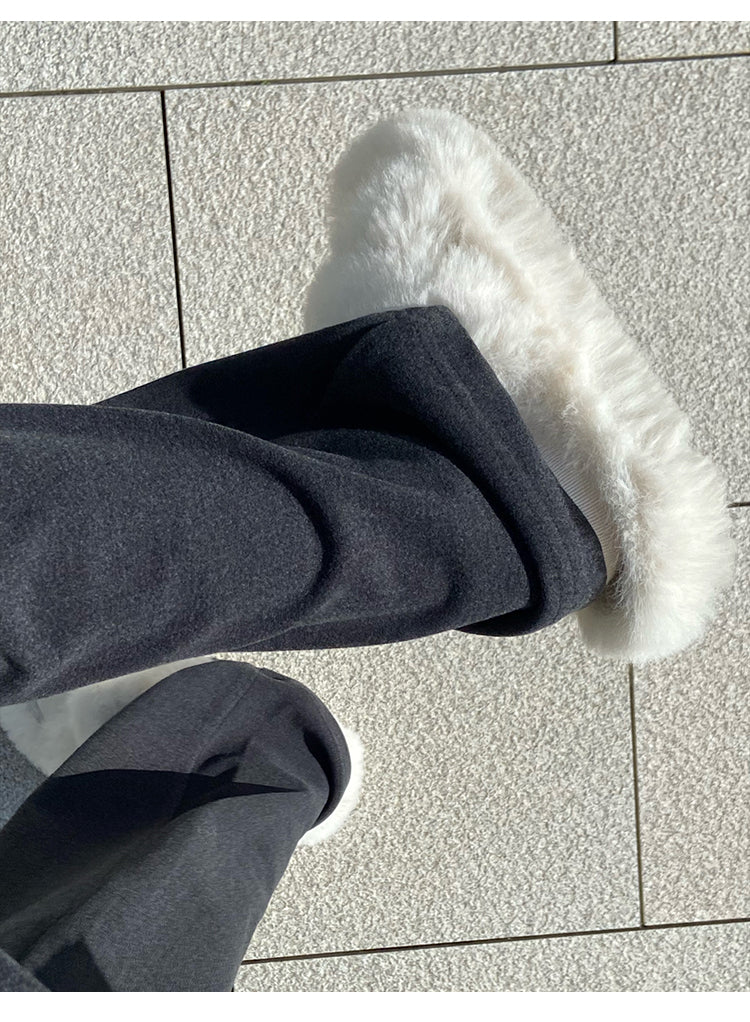 Women's Casual Straight Leg Wide-Leg Pants for Autumn and Winter, Fleece Lined, Plus Size, Loose Fit, Slimming for Pear-Shaped Figures