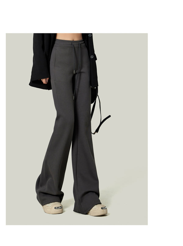 American retro gray flared sweatpants for women, spring/summer style, floor-length, sporty, casual, yoga pants