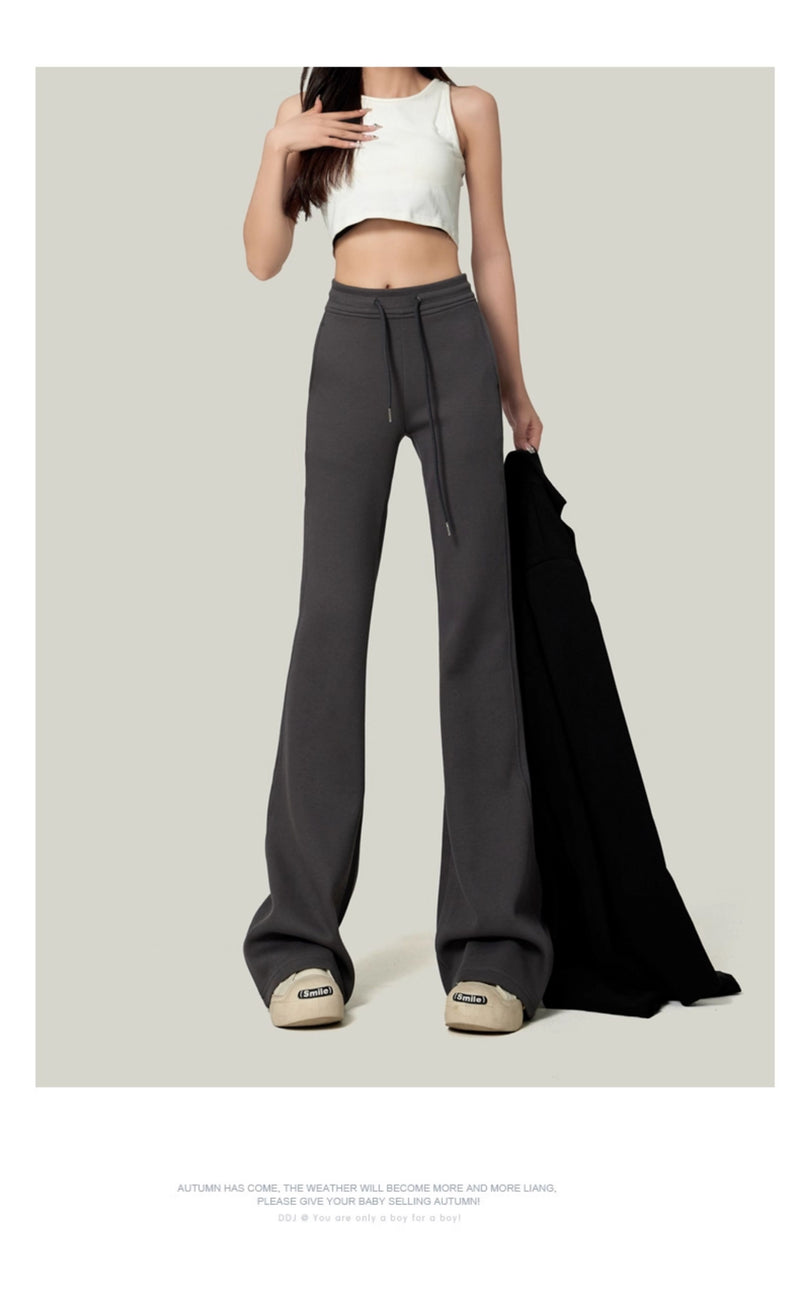 American retro gray flared sweatpants for women, spring/summer style, floor-length, sporty, casual, yoga pants