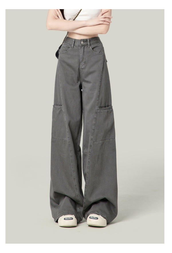 American-style wide-leg cargo pants, new retro high-waisted straight leg jeans for women.
