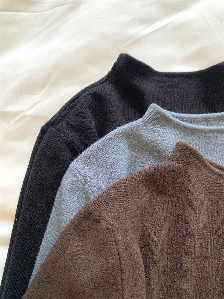 Soft and fluffy cashmere-feel high-neck knitted base layer sweater for women in spring, autumn and winter, with fleece lining, solid color, pullover sweater.