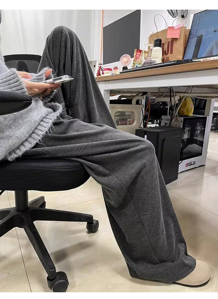 Women's casual winter fleece-lined straight leg pants, plus size, loose fit, drape, flattering for pear-shaped figures.