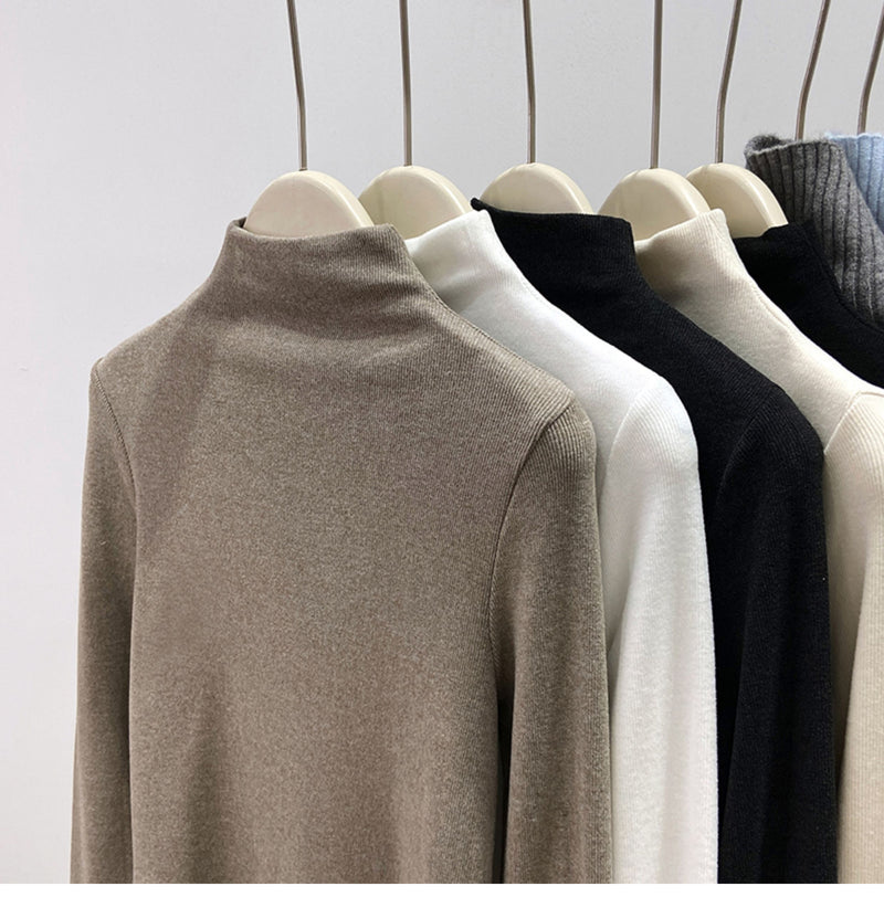 New autumn/winter style high-neck mousse cashmere long-sleeved base layer top for women, brushed fleece inner layer, high-end fleece-lined top