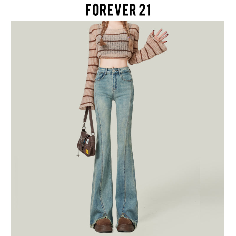 Retro American style high-waisted nano gray flared jeans for women, slimming, platform, floor-length trousers