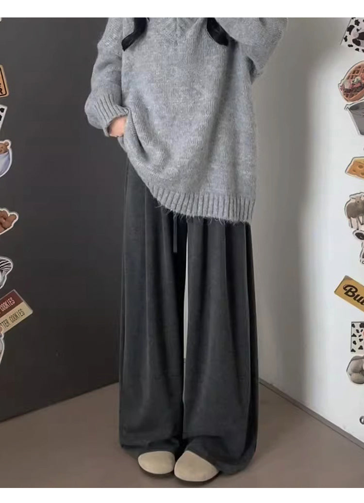 Women's casual winter fleece-lined straight leg pants, plus size, loose fit, drape, flattering for pear-shaped figures.