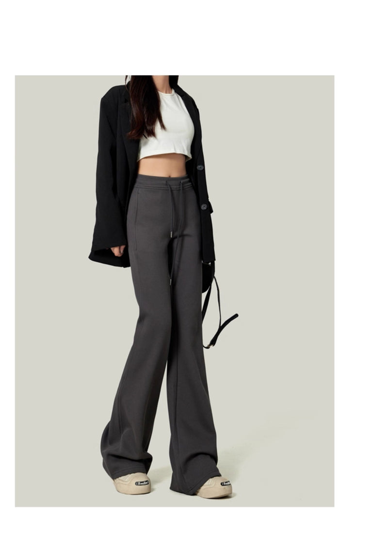 American retro gray flared sweatpants for women, spring/summer style, floor-length, sporty, casual, yoga pants