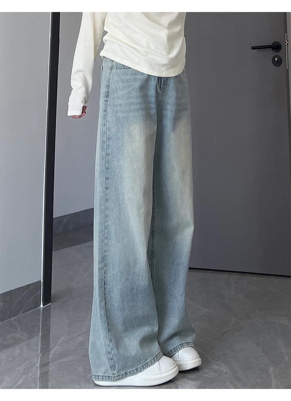 Light-colored straight-leg jeans for women, autumn and winter, fleece-lined and thickened, plus size, loose fit, slimming, pear-shaped figure wide-leg pants.