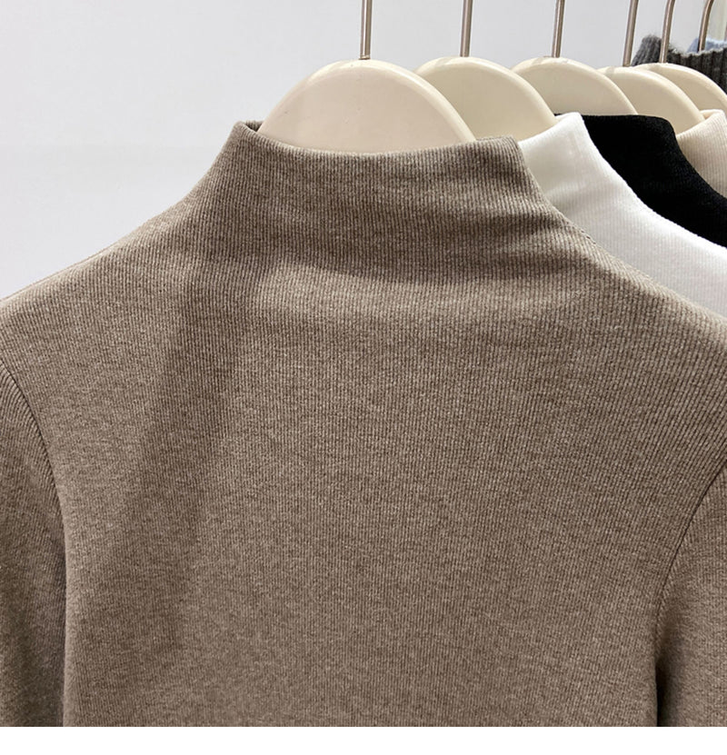 New autumn/winter style high-neck mousse cashmere long-sleeved base layer top for women, brushed fleece inner layer, high-end fleece-lined top