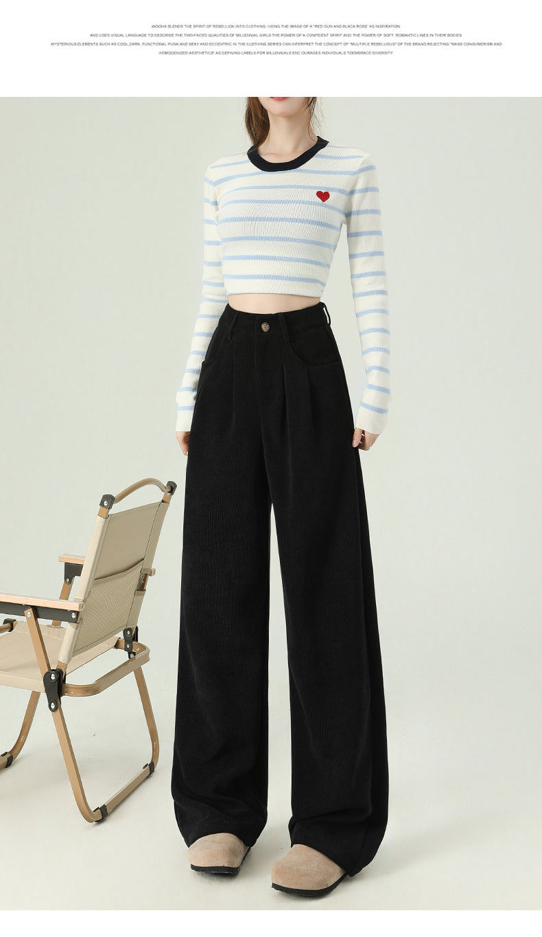 Maillard dark brown corduroy pants, new autumn/winter style, high-waisted, short-leg brown, casual pants.