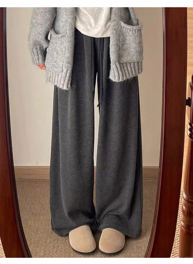 Women's casual winter fleece-lined straight leg pants, plus size, loose fit, drape, flattering for pear-shaped figures.