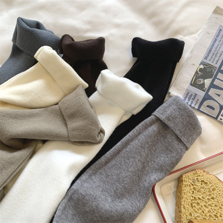 Soft and fluffy cashmere-feel high-neck knitted base layer sweater for women in spring, autumn and winter, with fleece lining, solid color, pullover sweater.