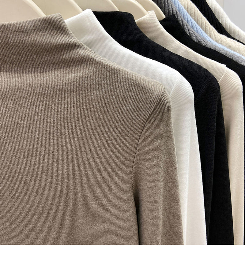 New autumn/winter style high-neck mousse cashmere long-sleeved base layer top for women, brushed fleece inner layer, high-end fleece-lined top
