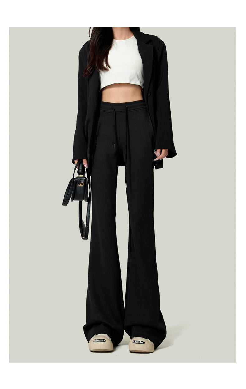 American retro gray flared sweatpants for women, spring/summer style, floor-length, sporty, casual, yoga pants