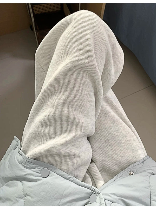 Snowflake Grey Straight Leg Casual Pants for Women, Plus Size, Autumn and Winter, Fleece Lined, Loose Fit, Slimming, Relaxed Style, Sporty Wide Leg Sweatpants