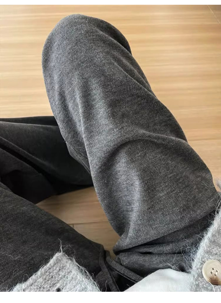 Women's casual winter fleece-lined straight leg pants, plus size, loose fit, drape, flattering for pear-shaped figures.