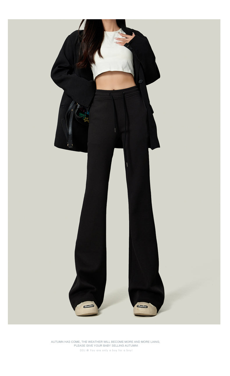 American retro gray flared sweatpants for women, spring/summer style, floor-length, sporty, casual, yoga pants