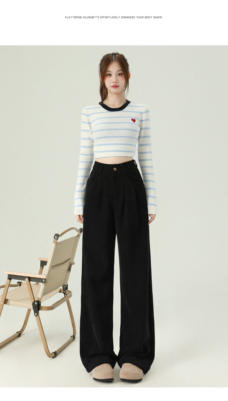 Maillard dark brown corduroy pants, new autumn/winter style, high-waisted, short-leg brown, casual pants.