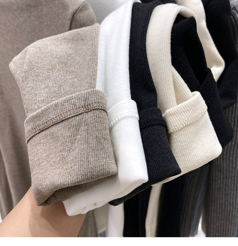 New autumn/winter style high-neck mousse cashmere long-sleeved base layer top for women, brushed fleece inner layer, high-end fleece-lined top