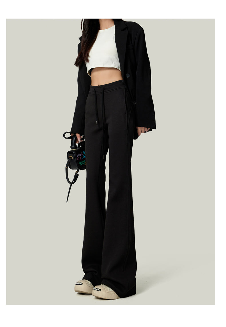 American retro gray flared sweatpants for women, spring/summer style, floor-length, sporty, casual, yoga pants