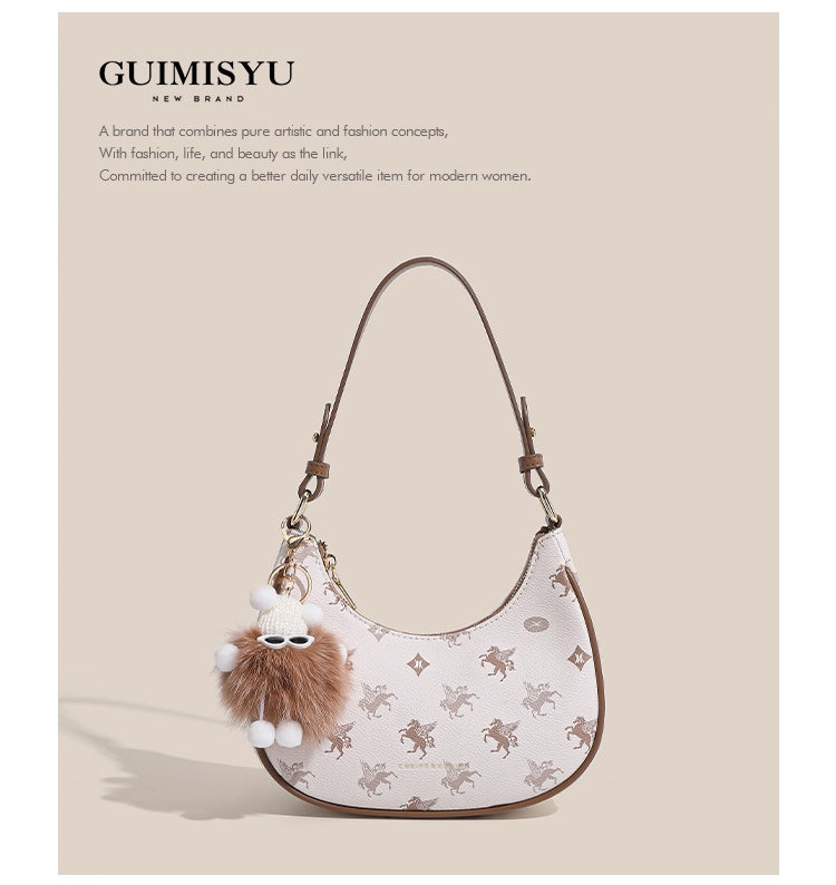 Original women's underarm bag, new spring/summer baguette bag for teenagers, niche crescent bag, high-end shoulder bag.